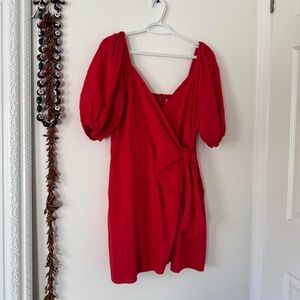 Abercrombie & Fitch — Red Wrap Linen Mini Dress